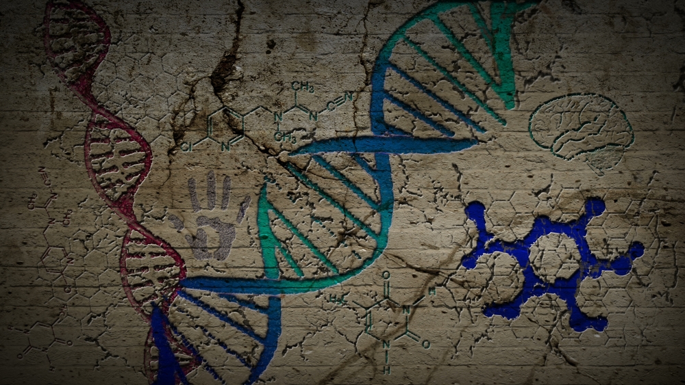 DNA and other molecules painted on an ancient wall DNA and other molecules painted on an ancient wall