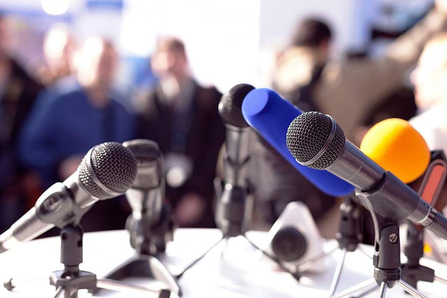 Microphones at a press conference