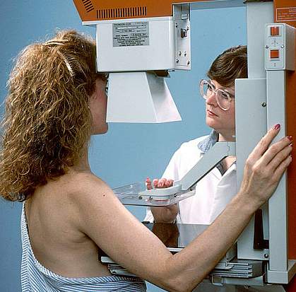 Photo of female patient getting a mammogram Photo of female patient getting a mammogram