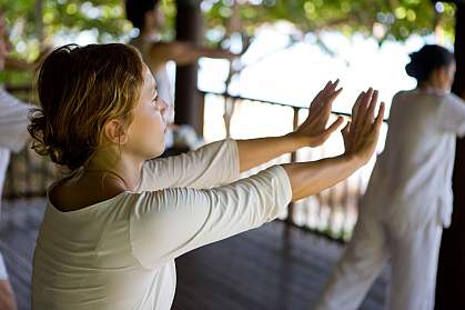 People in a tai chi class.