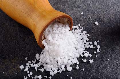 Close up photo of coarse sea salt.