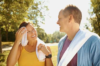 Friends cooling down after a workout.