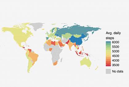 World map showing levels of physical activity