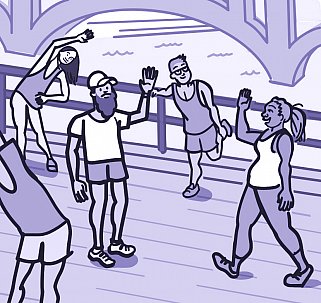 Illustration of a group of people exercising outdoors